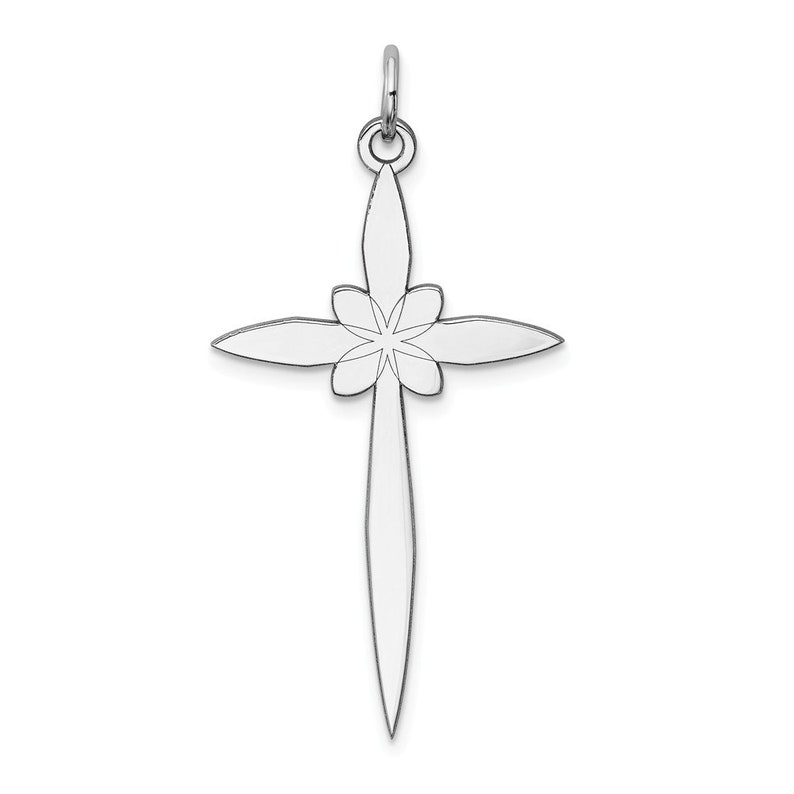 Sterling Silver Rhodium-plated Laser Designed Cross Pendant Religious Charm 925