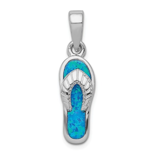 Sterling Silver Created Blue Inlay Opal Sandal Pendant New Charm