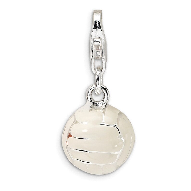 Sterling Silver 3-D Enameled Volleyball wLobster Clasp Charm New Sports Pendant