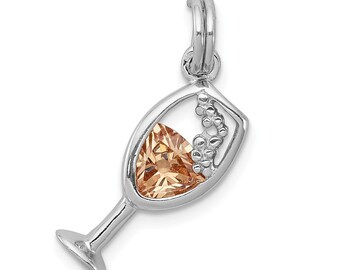 925 Sterling Silver Rhodium-plated Open Champaign Glass with Lobster Clasp Charm 925 Sterling Silver Rhodium-plated Open Champaign Glass with Lobster Clasp Charm