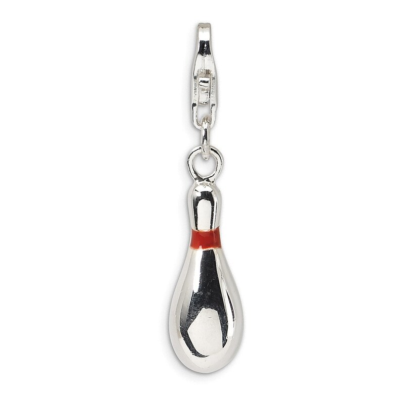 Sterling Silver Enameled Bowling Pin wLobster Clasp Charm New Sports Pendant