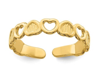 14k Yellow Gold Solid Toe Ring Adjustable Heart