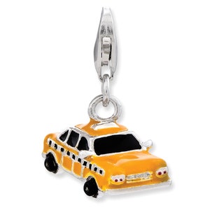 Sterling Silver Enameled Taxi Cab W/Lobster Clasp Pendant