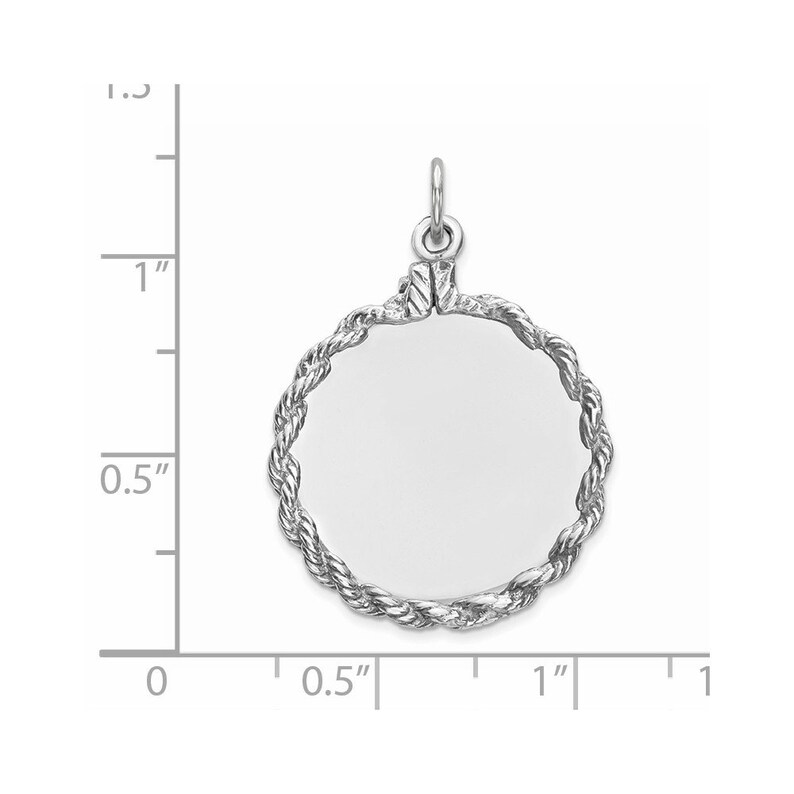 SS Rh-plt Engraveable Round with Rope Polished FrontSatin Back Disc New