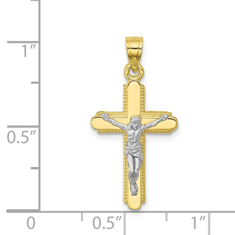 10k /& Rhodium Crucifix Pendant New Religious Charm Yellow Gold
