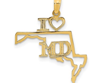 10K Gold Solid Maryland State Pendant