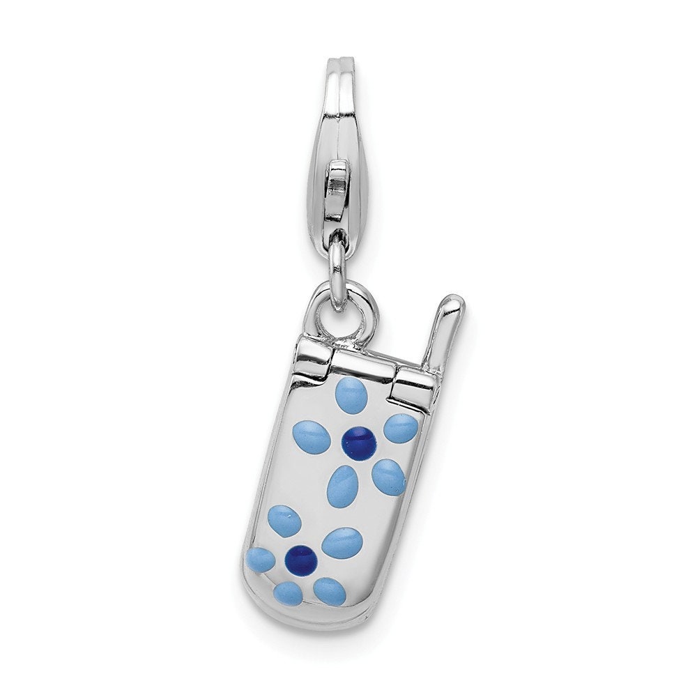 Sterling Silver Flower Enamel Movable Cell Phone Charm