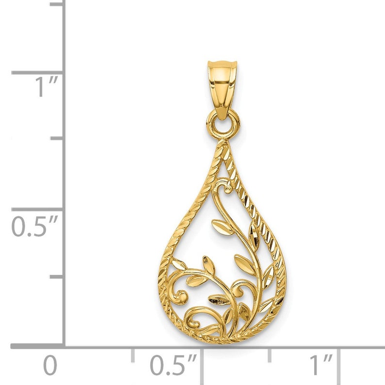 14K Leaf Dangle Pendant New Charm Yellow Gold