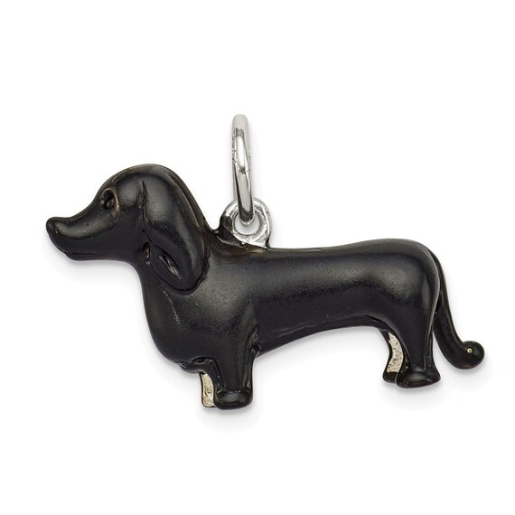 Sterling Silver Black Enamel Dachshund Pendant 925 Charm - Etsy