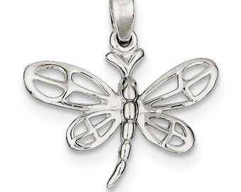 Pendentif libellule en argent sterling poli avec breloque neuve