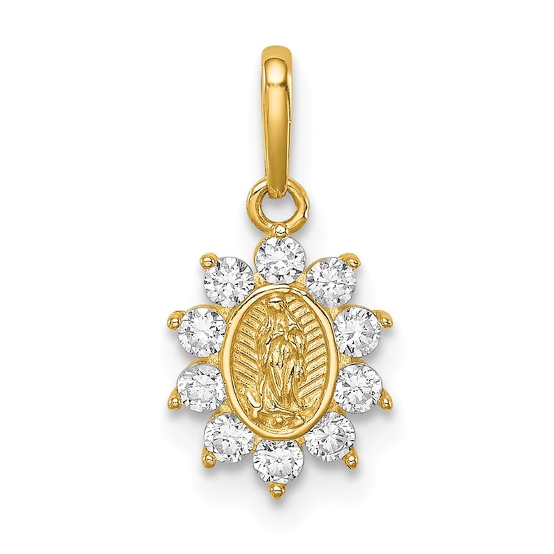 14K Our Lady of Guadalupe CZ Pendant New Charm Yellow Gold