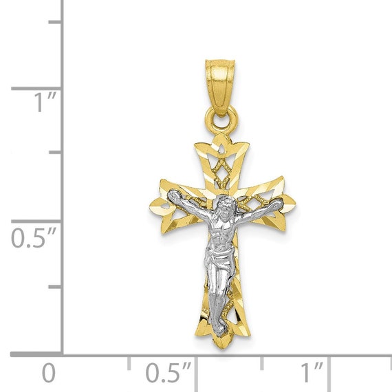 10k & Rhodium Filigree Crucifix Pendant New Religious Charm Yellow