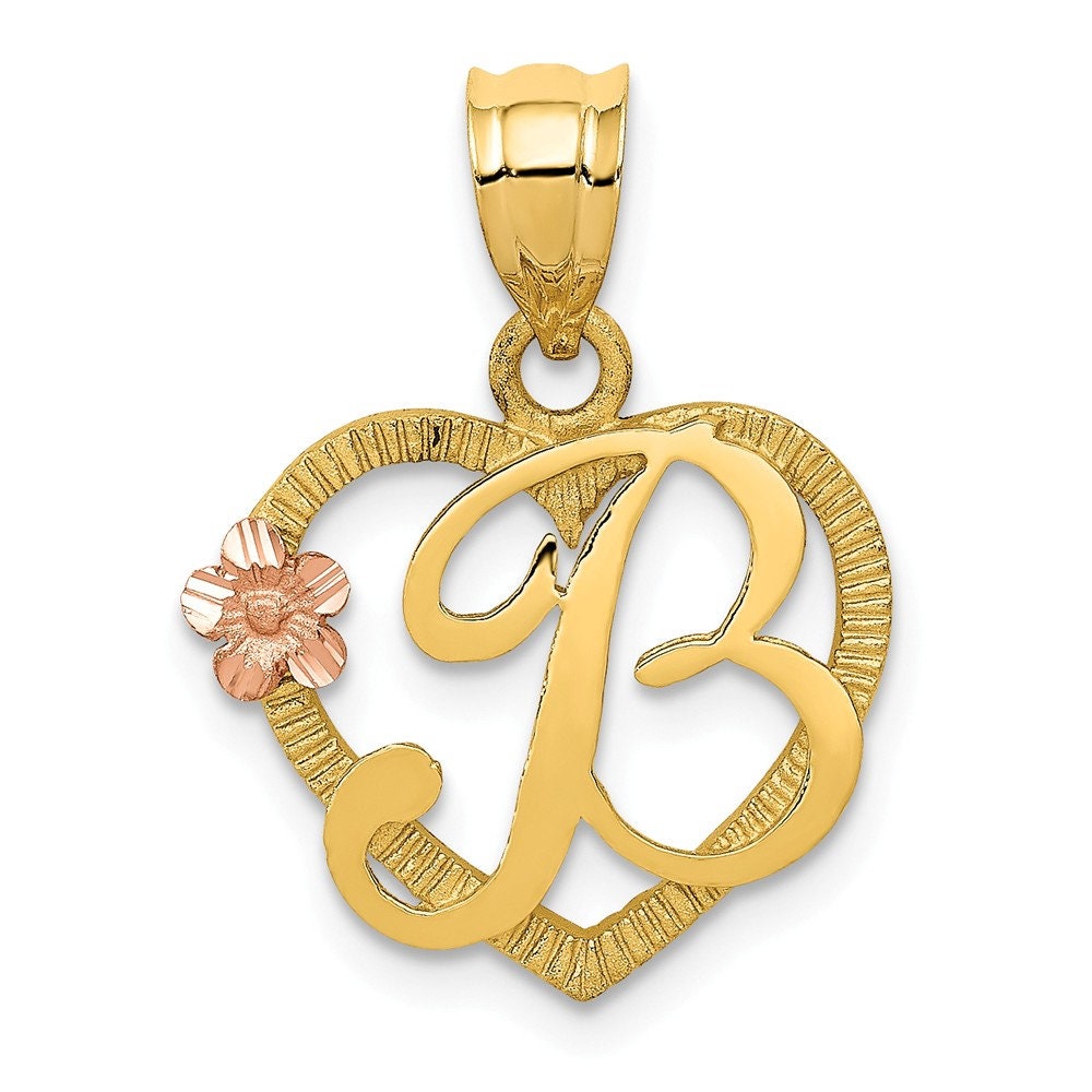 14k Two tone Initial B In Heart Charm New Pendant Etsy UK
