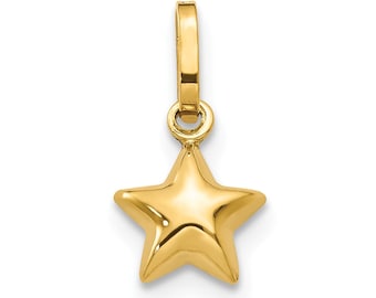 14K Puffed Star Charm New Pendant Yellow Gold