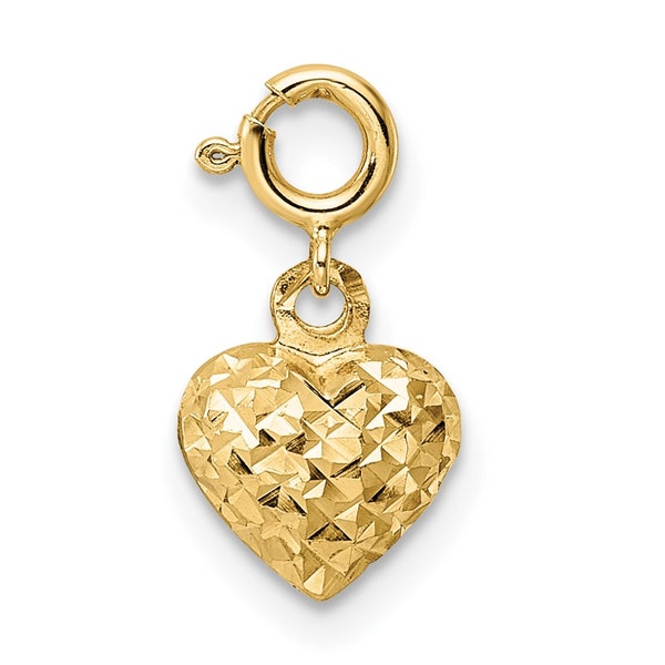 14K Gold Small D/C Heart w/ Spring Ring Clasp Charm