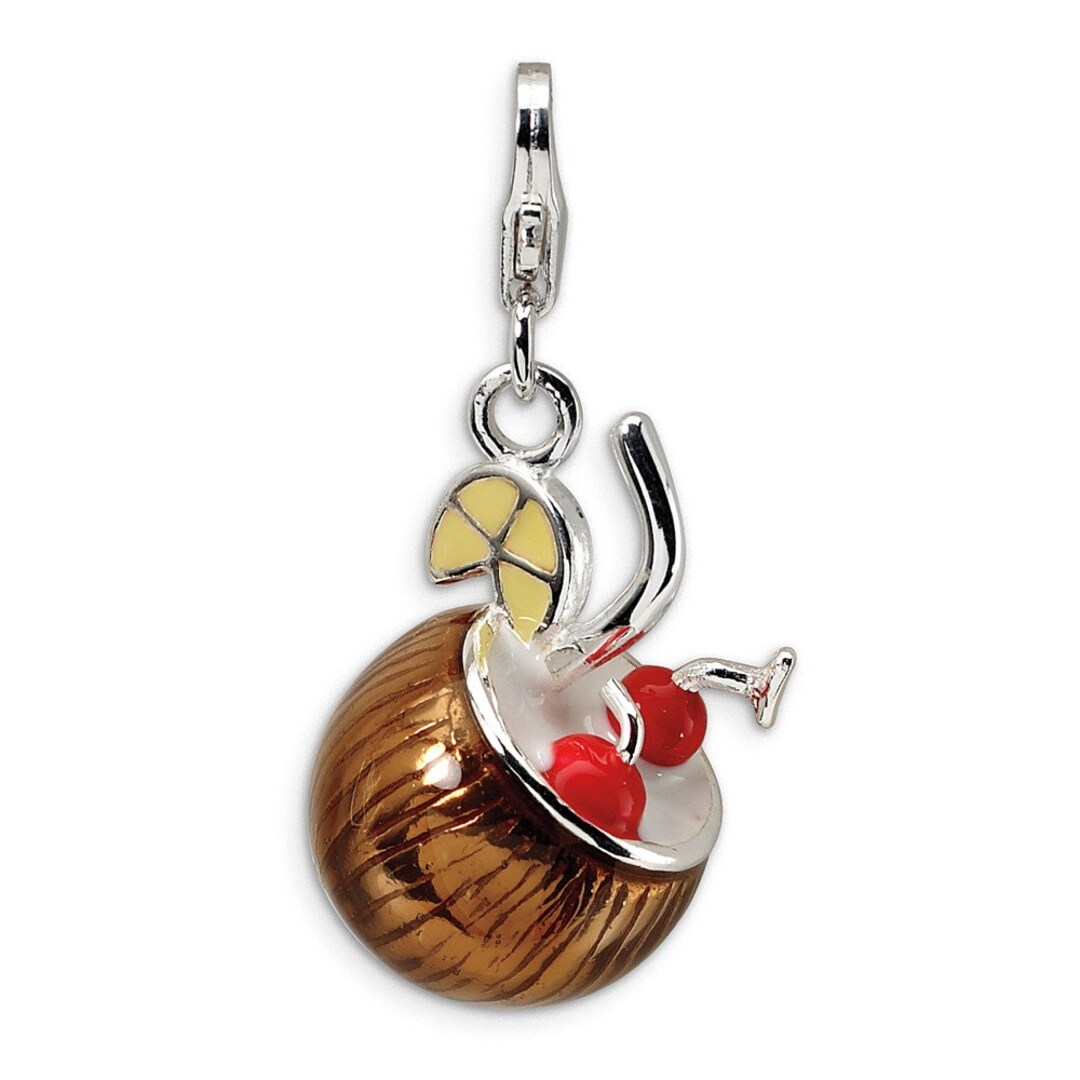Sterling Silver 3-D Enameled Pina Colada W/lobster Clasp Charm - Etsy