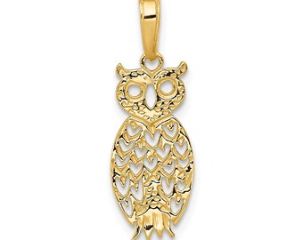 14K Owl Pendant New Charm Yellow Gold