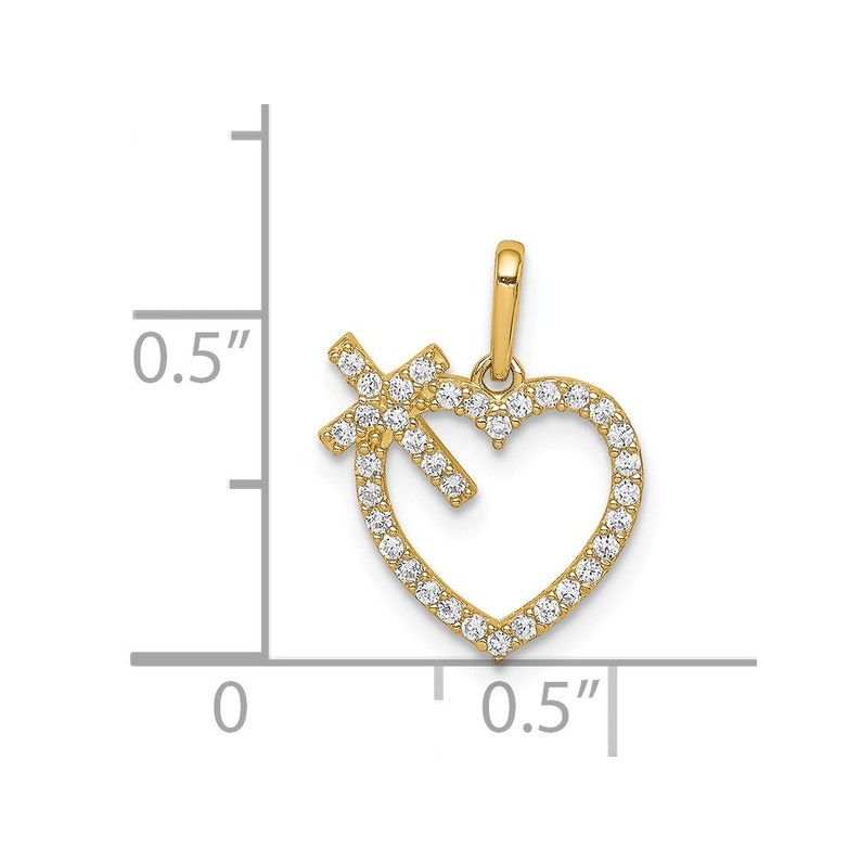 14K CZ Heart with Cross Pendant New Charm Yellow Gold
