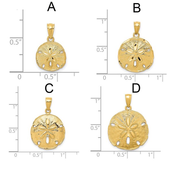 14K Gold Sand Dollar Pendant Charm Polished & Textured Multiple Choices