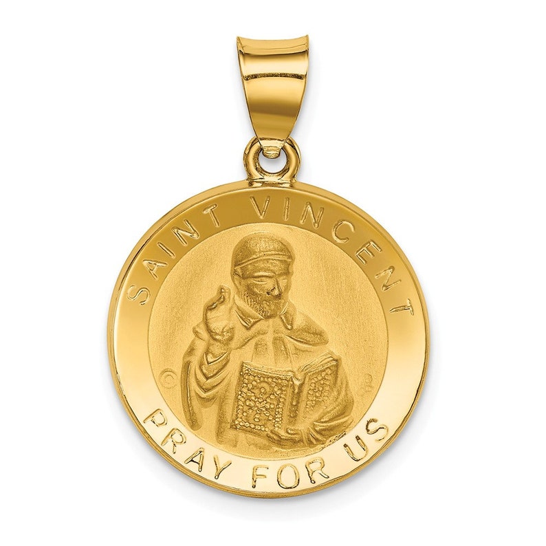 14k Polished /& Satin St Vincent Hollow Medal Pendant Religious Charm