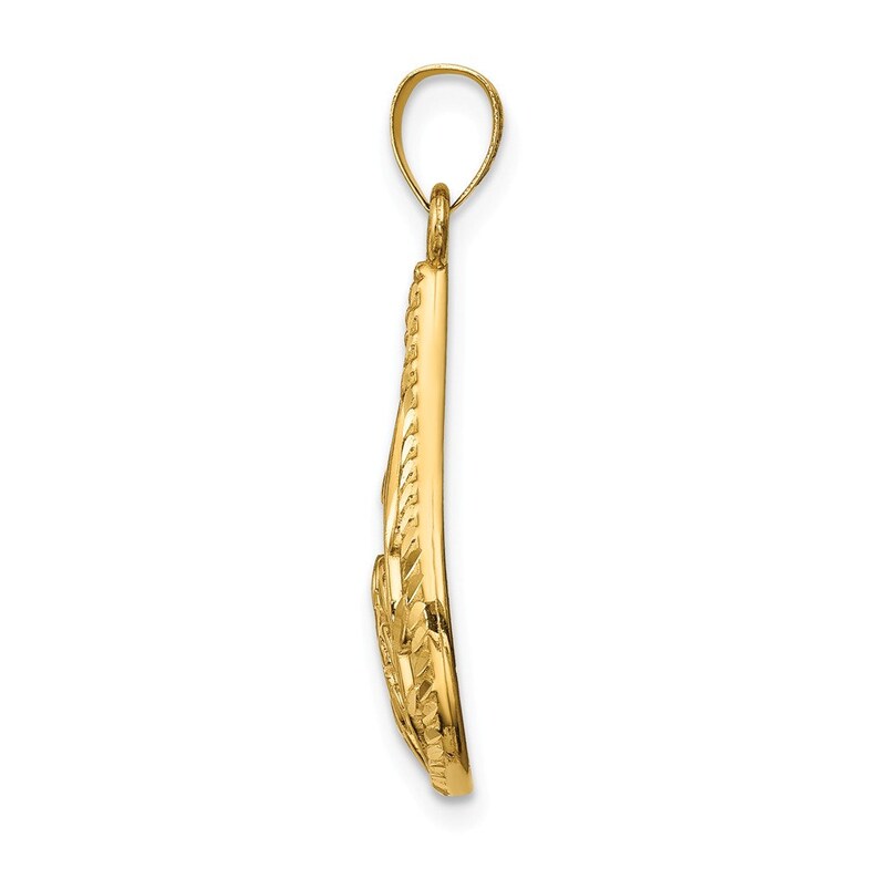 14K Leaf Dangle Pendant New Charm Yellow Gold