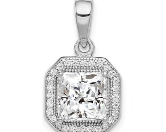 Sterling Silver Rhodium-Plated Cz Pendant