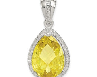 Sterling Silver Pear Shape Yellowish Green Cz Pendant New Charm