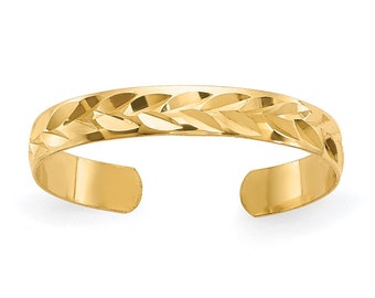 14k Yellow Gold Solid Toe Ring Diamond-Cut Adjustable