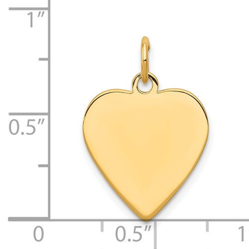 14K Gold Heart Disc Personalized Gift Pendant Multiple Sizes Available Charm Plain Free Engraving 15 x 18 mm