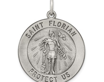 Sterling Silver Antiqued Saint Florian Medal New Religious pendant 925