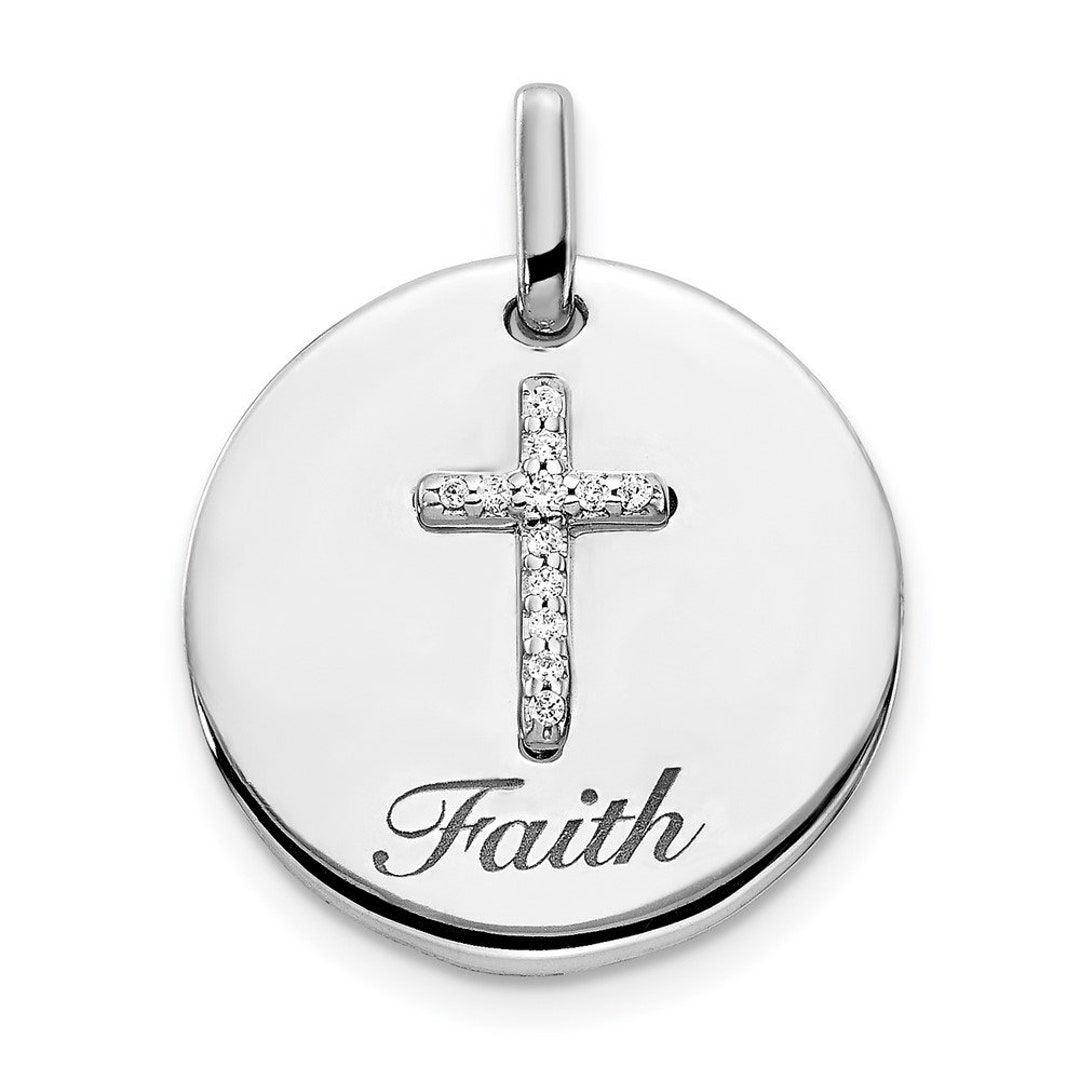14K Gold White Gold Diamond Cross Faith Pendant Etsy