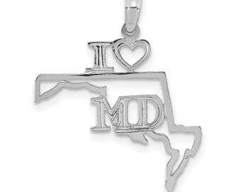 14K Gold White Gold Solid Maryland State Pendant