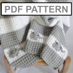 PATTERN / As seen on TV!! Crocheted grey /white blanket with Elephant accent / Crochet blanket pattern / blanket pattern / crocheted pattern