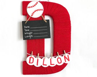 Hospital Door Hanger Boy / Nursery Door Decor / Letter D / Baby Boy Door Hanger / Yarn Letter / Baby Shower Gift / Baseball nursery