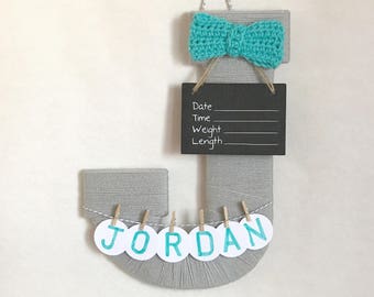 Hospital Door Hanger Boy / Nursery Door Decor / Letter J / Baby Boy Door Hanger / Yarn Letter / Baby Shower Gift / Door Hanger
