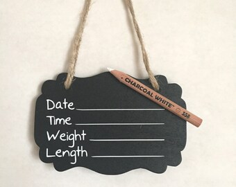 Chalkboard - Birth Information - White charcoal pencil
