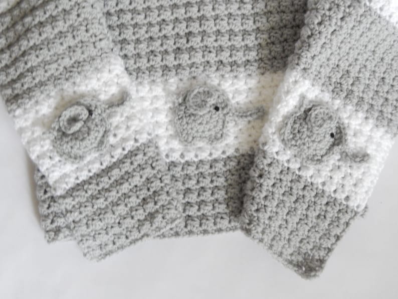 PATTERN / As seen on TV Crocheted grey /white blanket with Elephant accent / Crochet blanket pattern / blanket pattern / crocheted pattern image 3