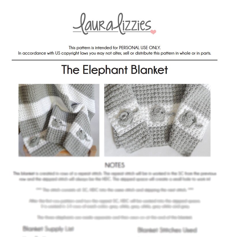 PATTERN / As seen on TV Crocheted grey /white blanket with Elephant accent / Crochet blanket pattern / blanket pattern / crocheted pattern image 2