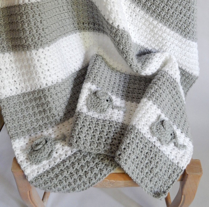 As Seen on TV Crocheted White and Grey Blanket With Elephant Etsy