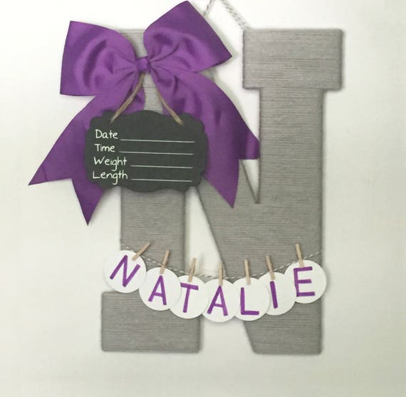 letter n purple bow hospital door hanger baby girl baby etsy baby girl announcements ideas