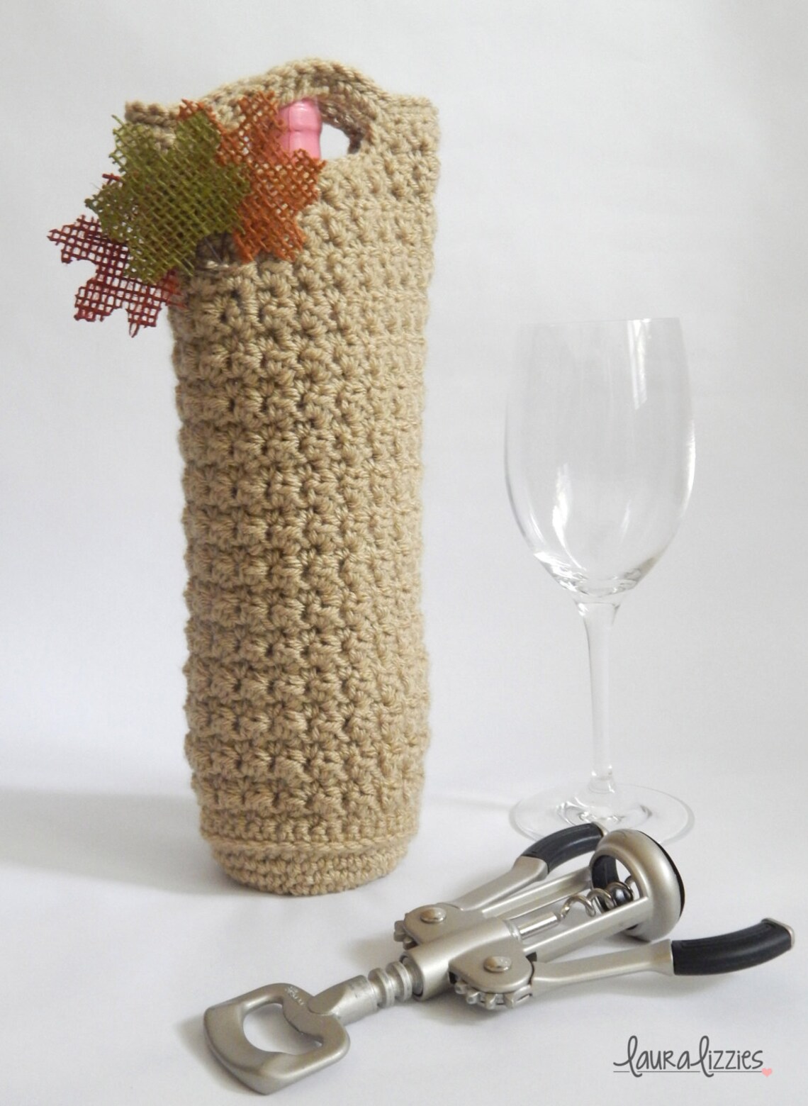 Tan/burlap Colored Crocheted Wine Holder Wine Tote Wine Cozy Etsy
