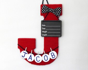 Hospital door hanger / Letter J / Baby room decor / Personalized baby boy name / Baby shower gift / Birth announcement