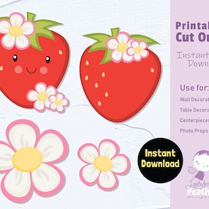 Strawberry Party Cutouts: Printable Birthday Decorations (Digital File)