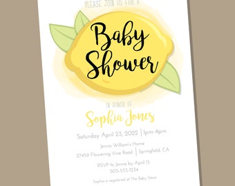 Lemon Invitations for Baby Shower -  Printable Invitations - Lemon Baby Shower