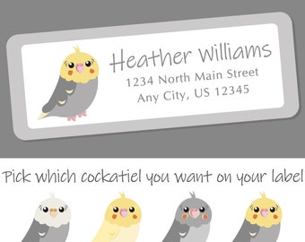 Cockatiel Address Labels, 60 Return Address Labels, Address Stickers, Bird Labels, Personalized Address Labels, Cockatiel Gift