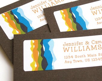 Custom Address Label Stickers - Yellow Blue, Turquoise, Stripes - Personalized - Colorful Address Labels - 60 Return Address Labels