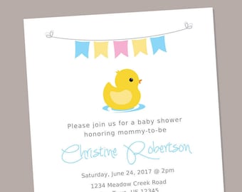 Duck Baby Shower Invitation - Rubber Duckie - 12 invitations with envelopes - Personalized Invitations, Duck Invitation - Yellow, Blue, Pink