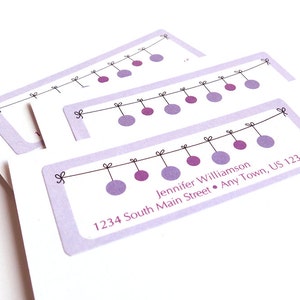 Personalized Address Label Stickers Polka Dot Garland Custom Colors 60 Return Address Labels, Wedding Labels Favor Stickers Purple image 1