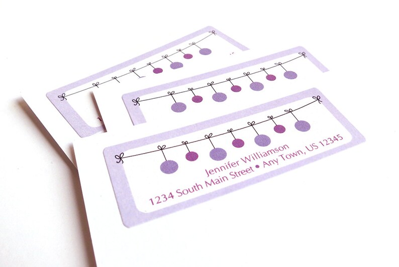 Personalized Address Label Stickers Polka Dot Garland Custom Colors 60 Return Address Labels, Wedding Labels Favor Stickers Purple image 1