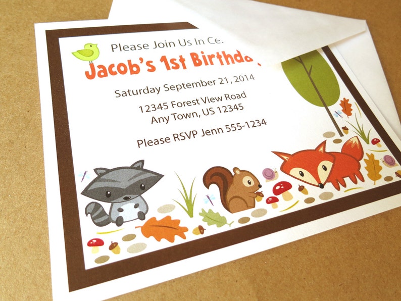 Forest Animal Birthday Invitations with Envelopes image 3